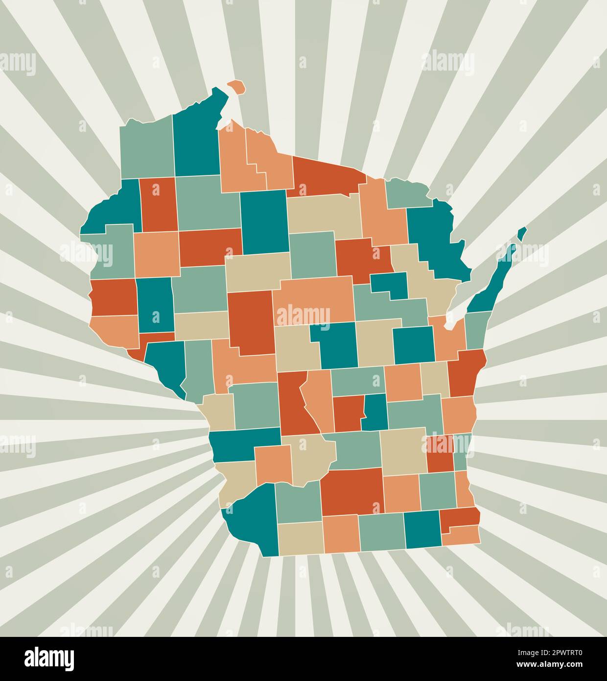 Wisconsin map. Poster with map of the us state in retro color palette