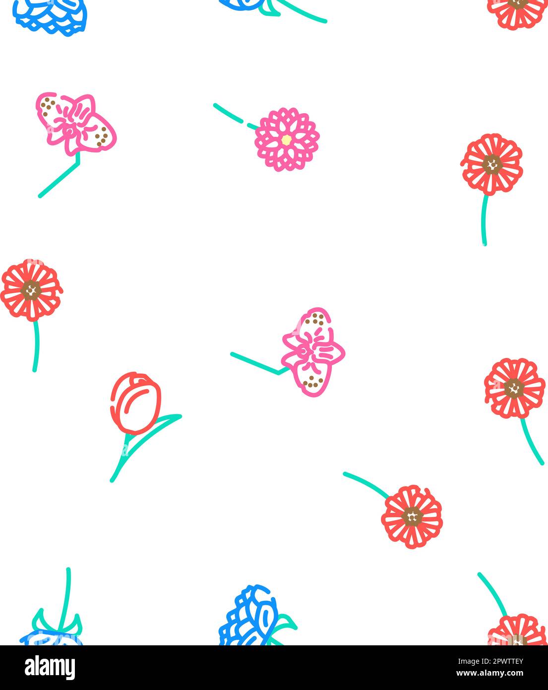 flower spring floral nature vector seamless pattern thin line ...