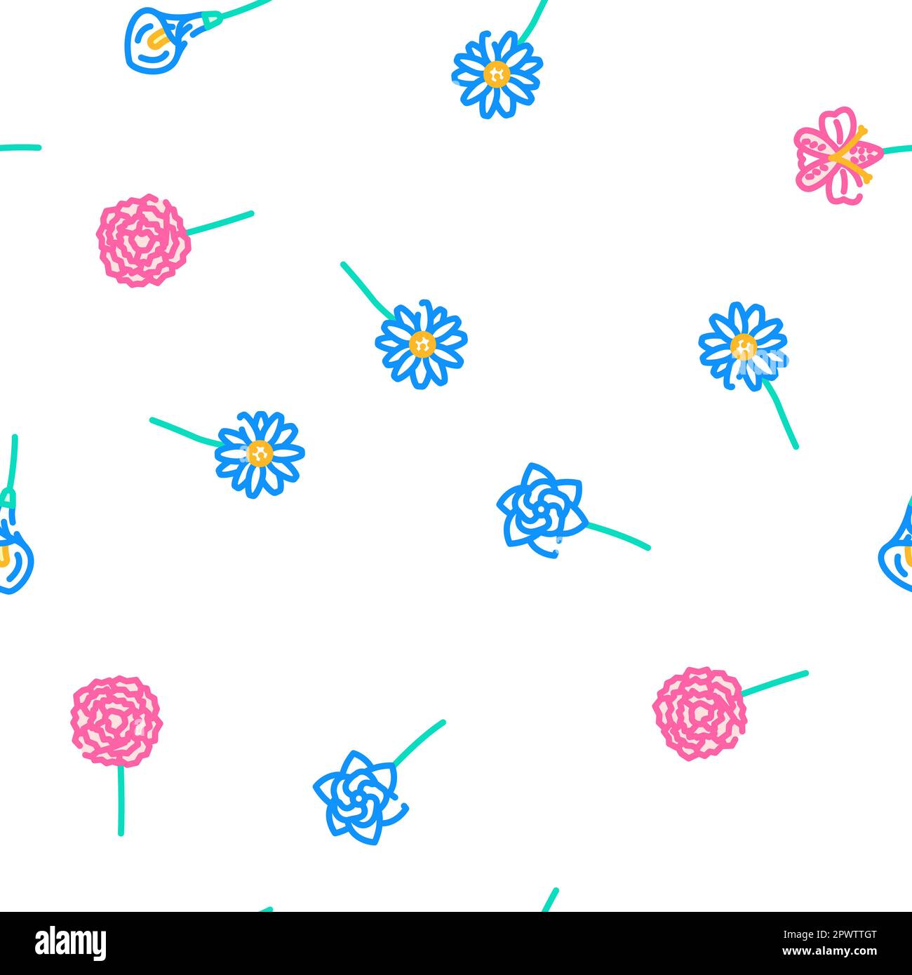 flower spring floral nature vector seamless pattern thin line ...