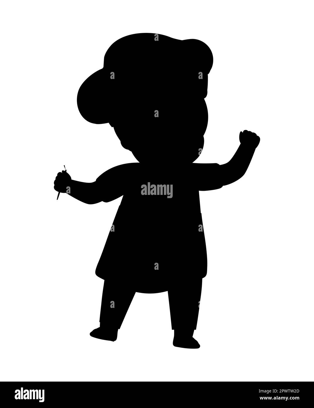 Cute cartoon chef silhouette, black design of a small cook Stock Vector