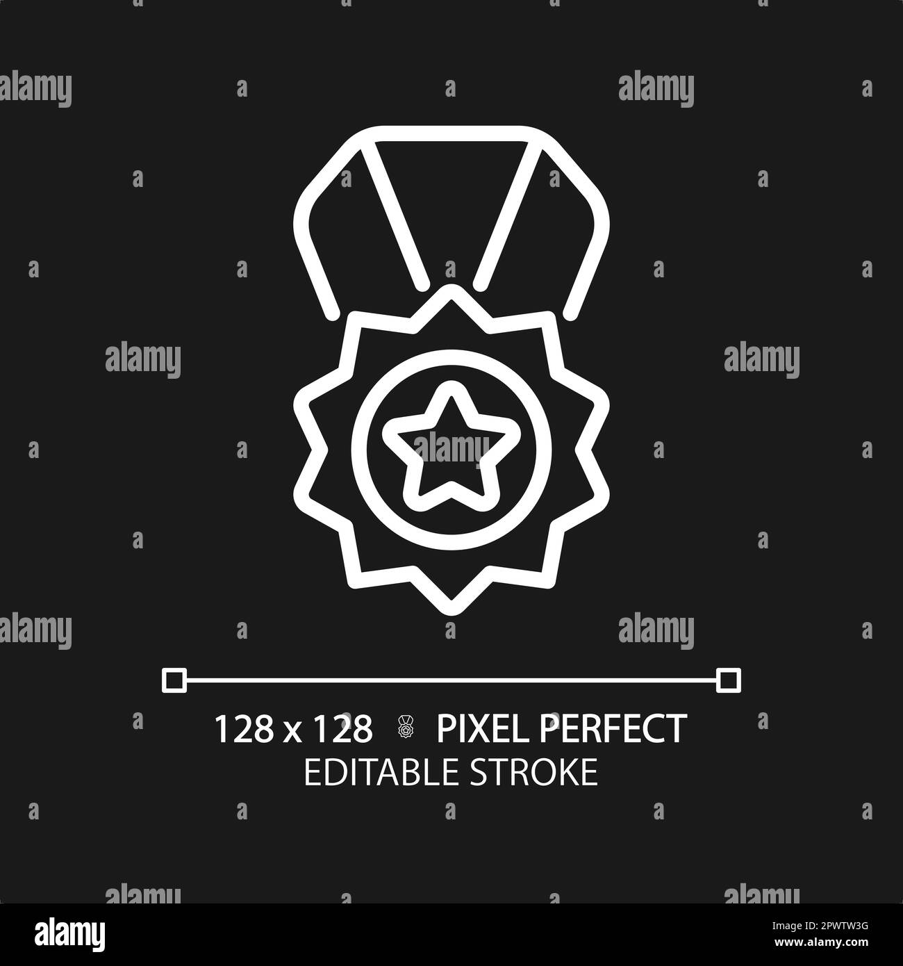 Medal pixel perfect white linear icon for dark theme Stock Vector
