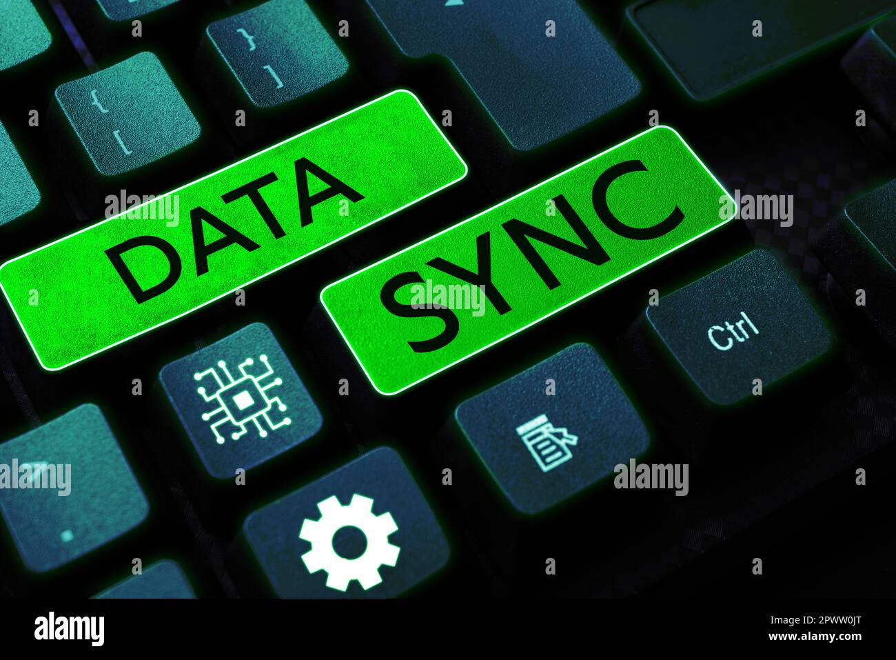Writing displaying text Data Sync, Concept meaning data that is continuously generated by different sources Stock Photo