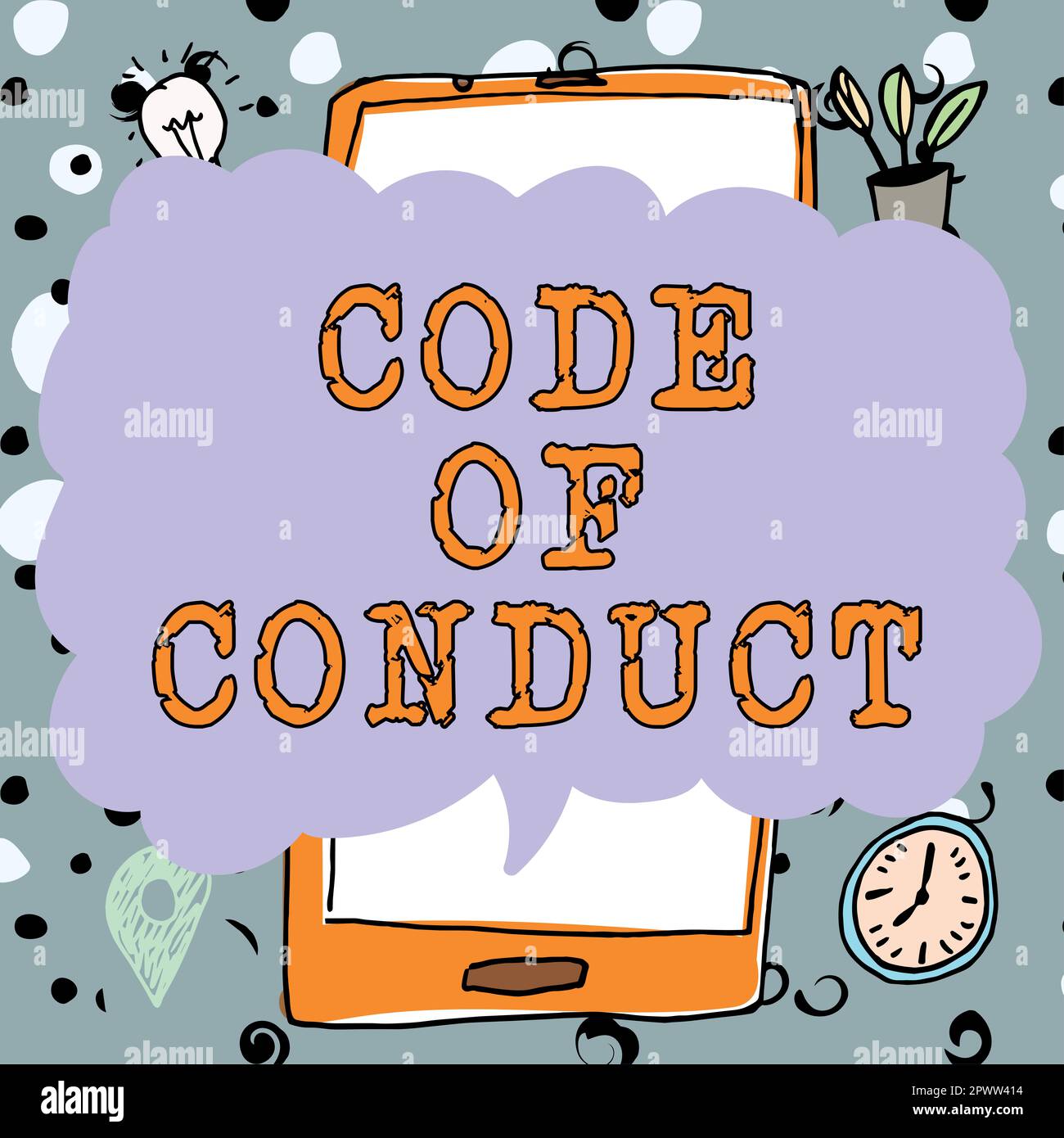 Text caption presenting Code Of Conduct, Concept meaning Ethics rules