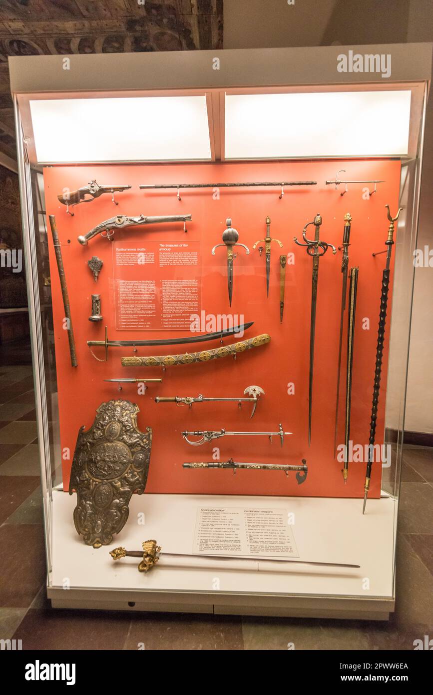 Copenhagen, Denmark - May 11 2017: Weapons on display at Nationalmuseet Stock Photo