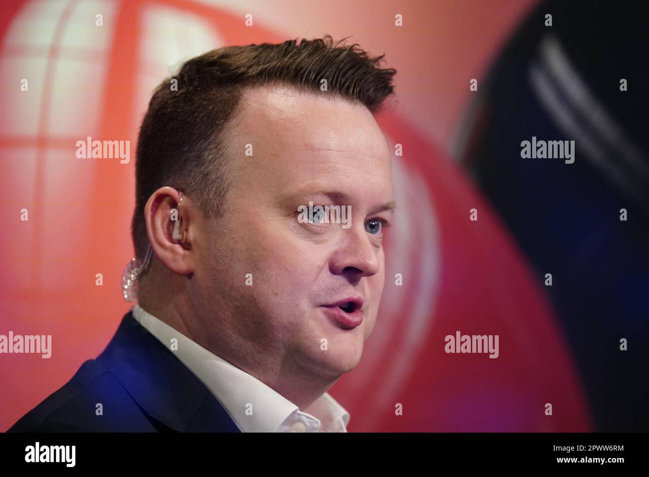 Shaun Murphy is seen doing punditry during the final on day seventeen