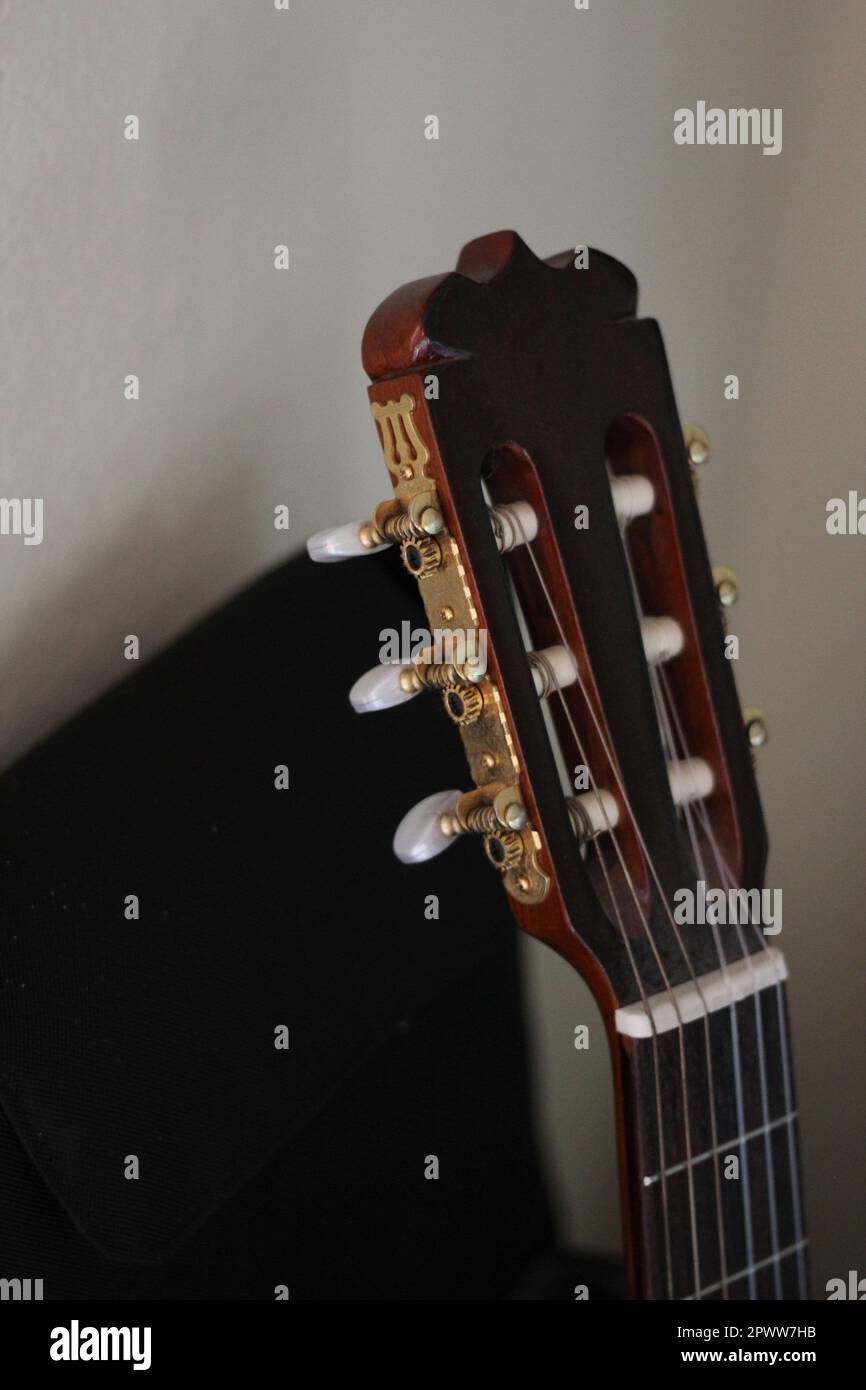 Acoustic Guitar Headstock Detail Shot Stock Photo Alamy