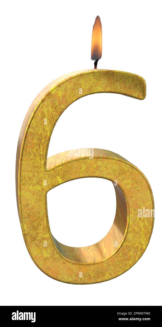 Number 6 Gold Golden Candle Stock Vector