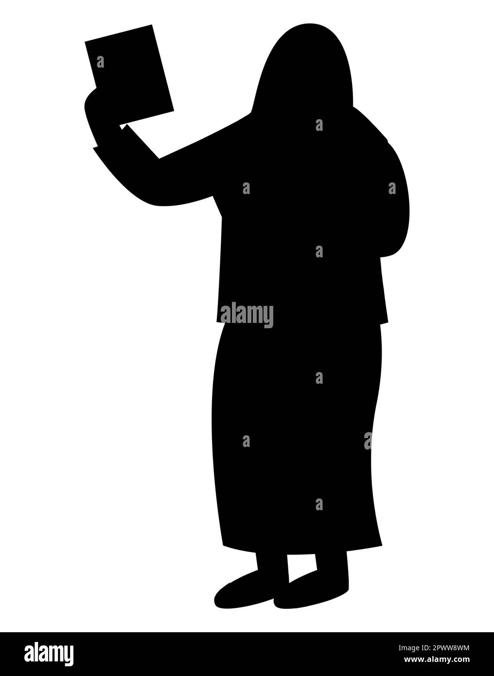 Black silhouette of a hijabi Muslim woman with Quran in hand, Asian Islamic lady Stock Vector