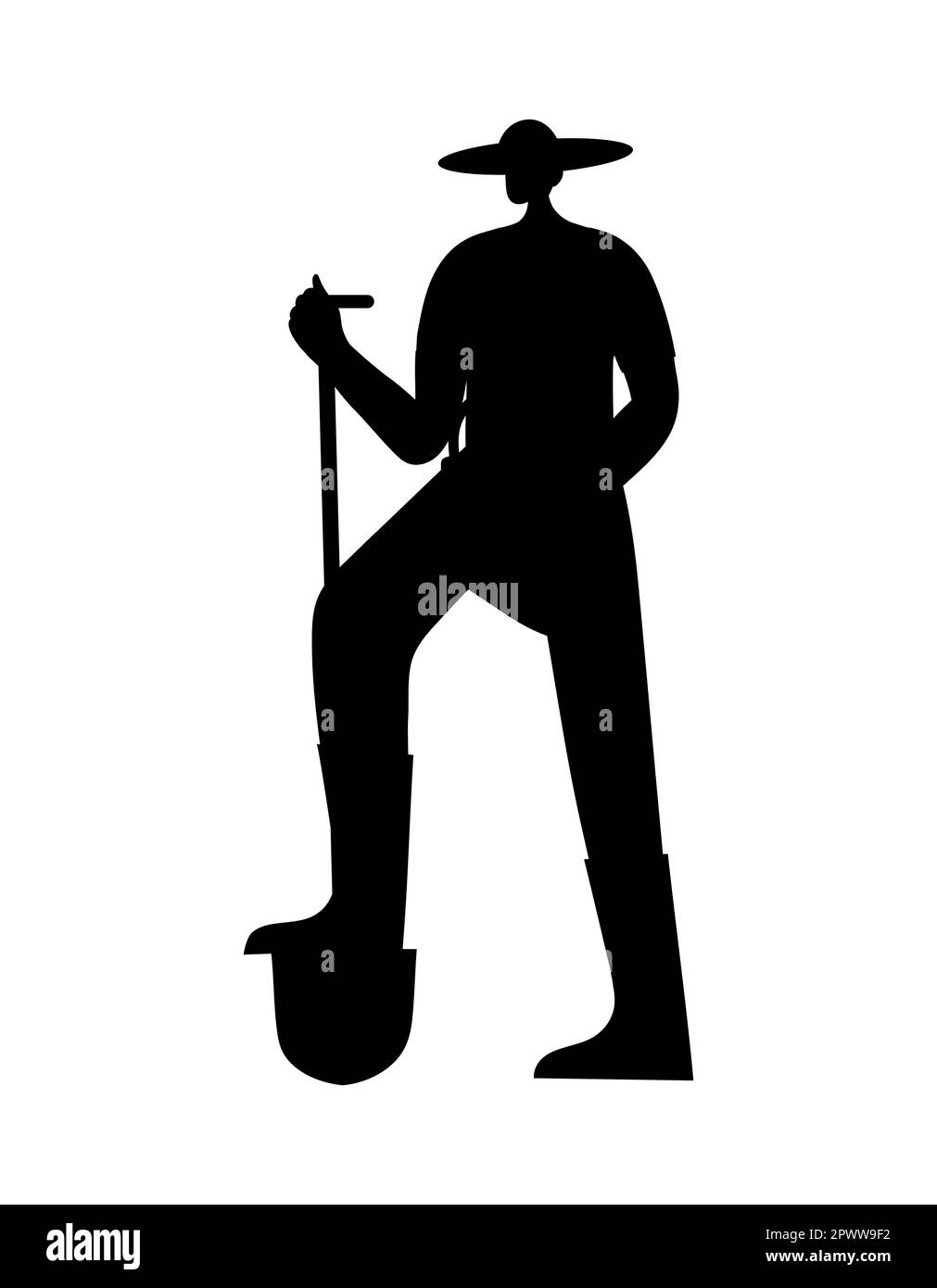 Black silhouette of a female gardener carrying a shovel in hand, vector eps Stock Vector
