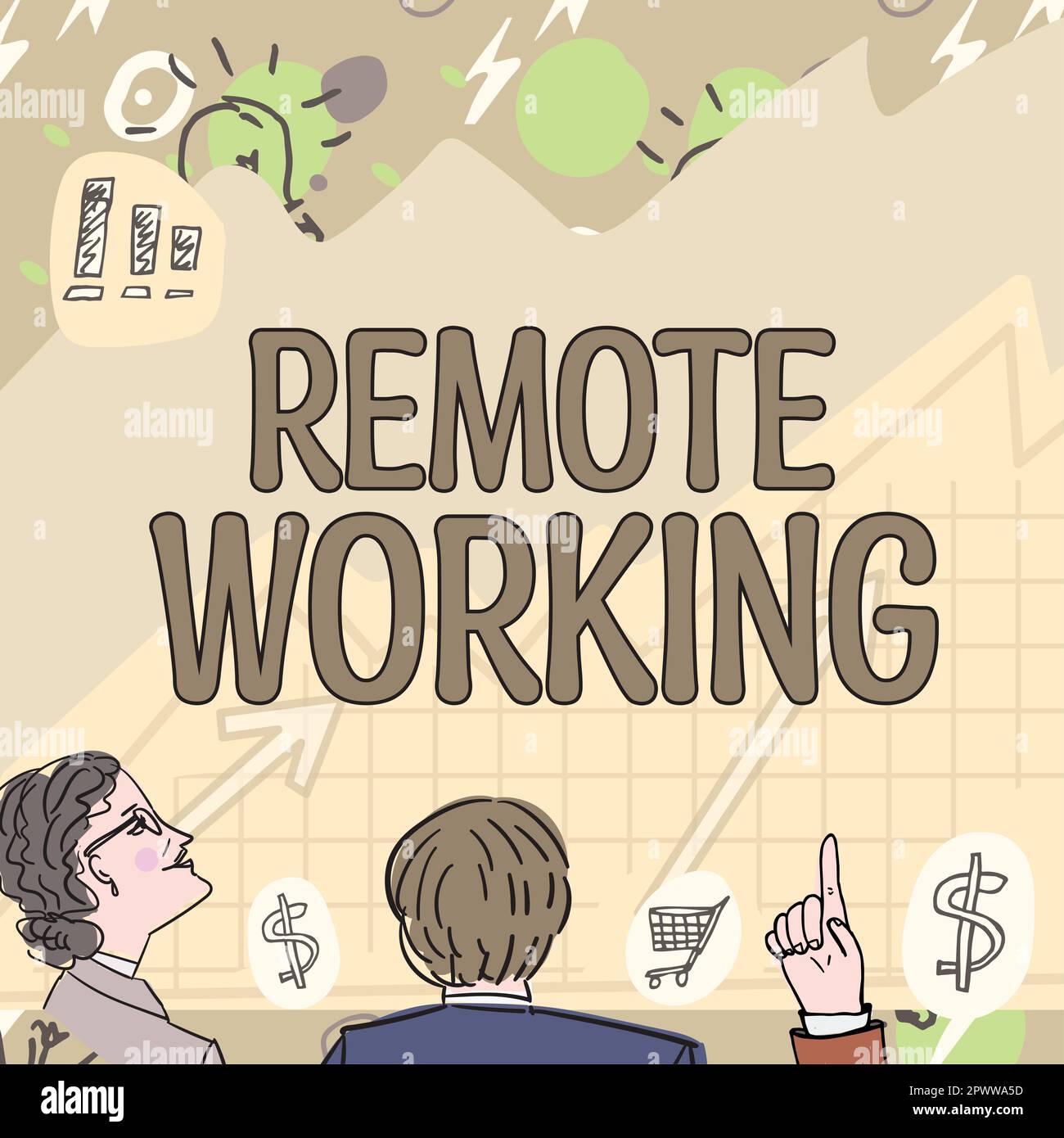 Text caption presenting Remote Working, Business overview situation in which an employee works mainly from home Stock Photo
