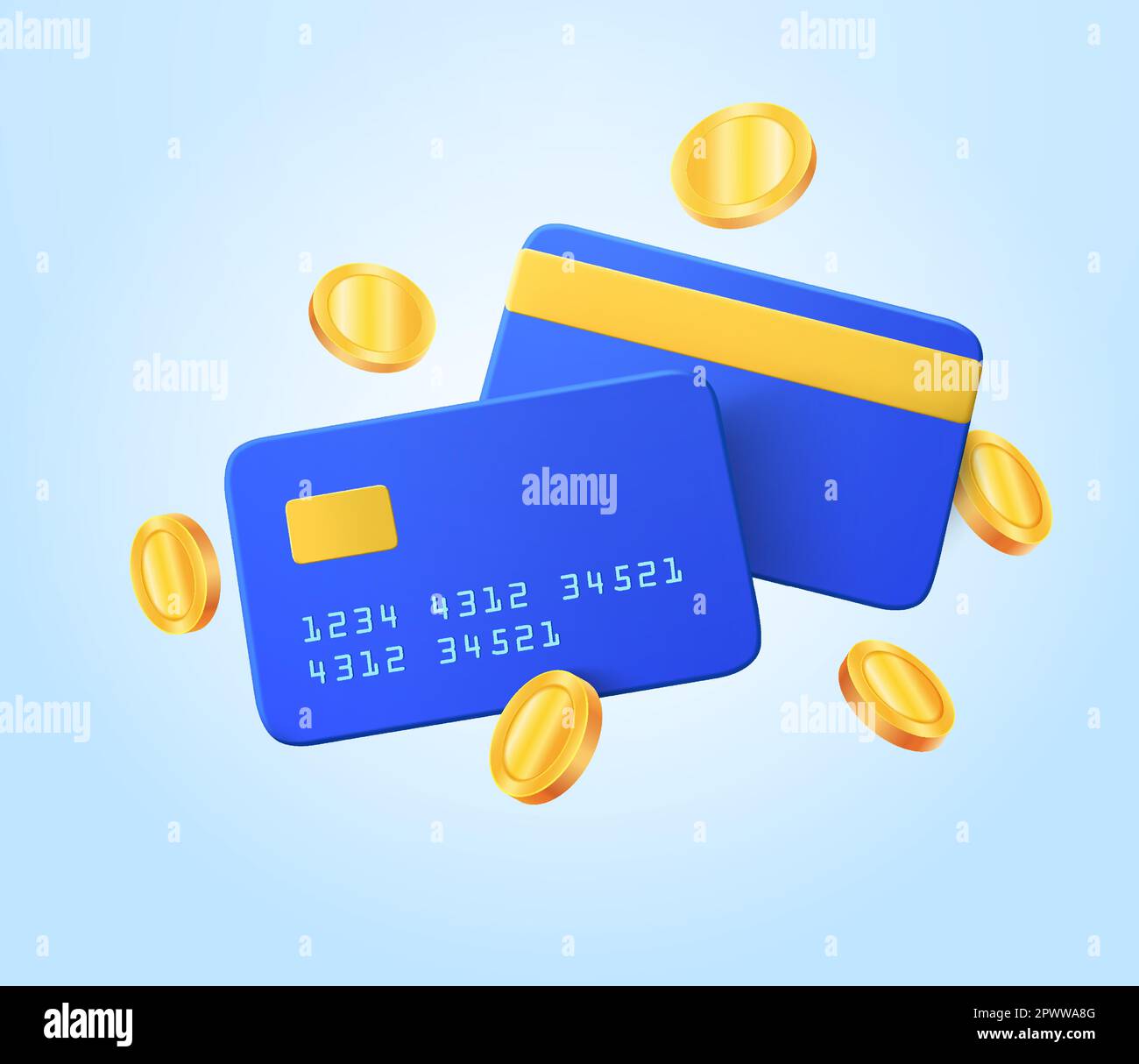 Online payments credit or debit card concept. Money transfer. Financial transactions and coins floating, cashback in banking. 3d by vector illustration. Vector illustration Stock Vector