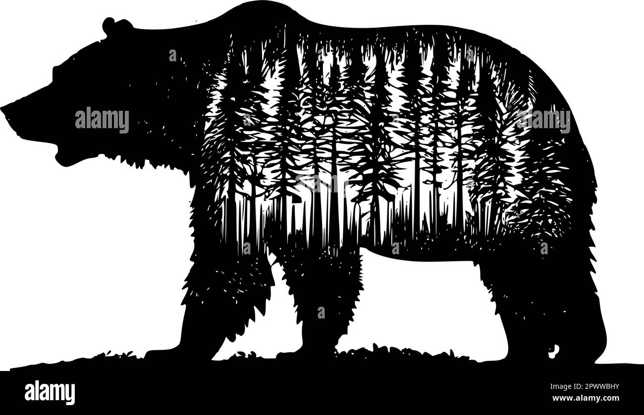 Silhouette of a bear isolated in a white, vector image. Stock Vector