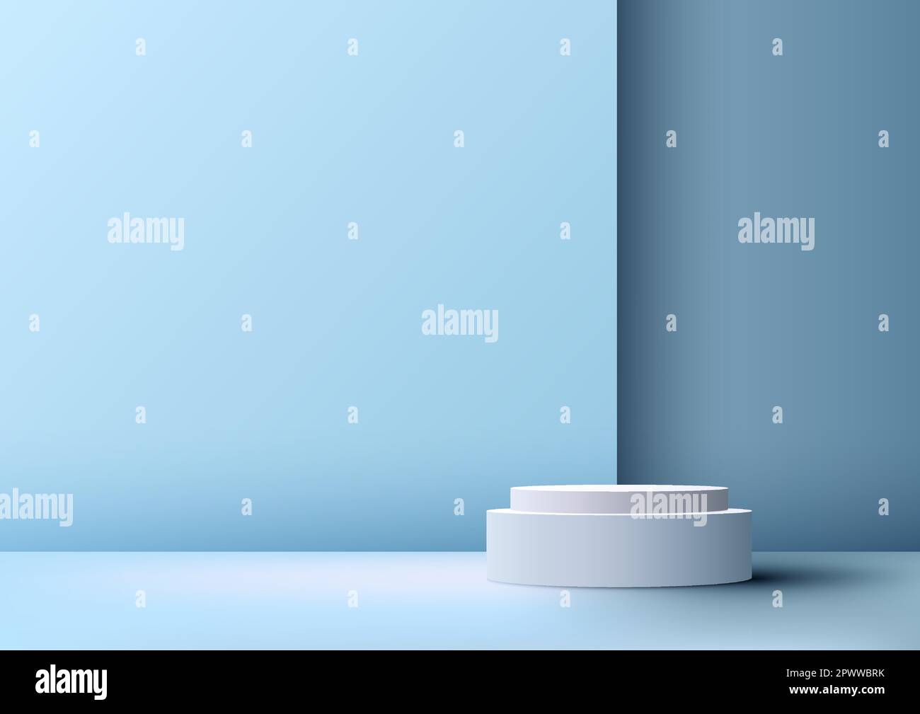 3D realistic empty white podium platform stand minimal wall scene on ...