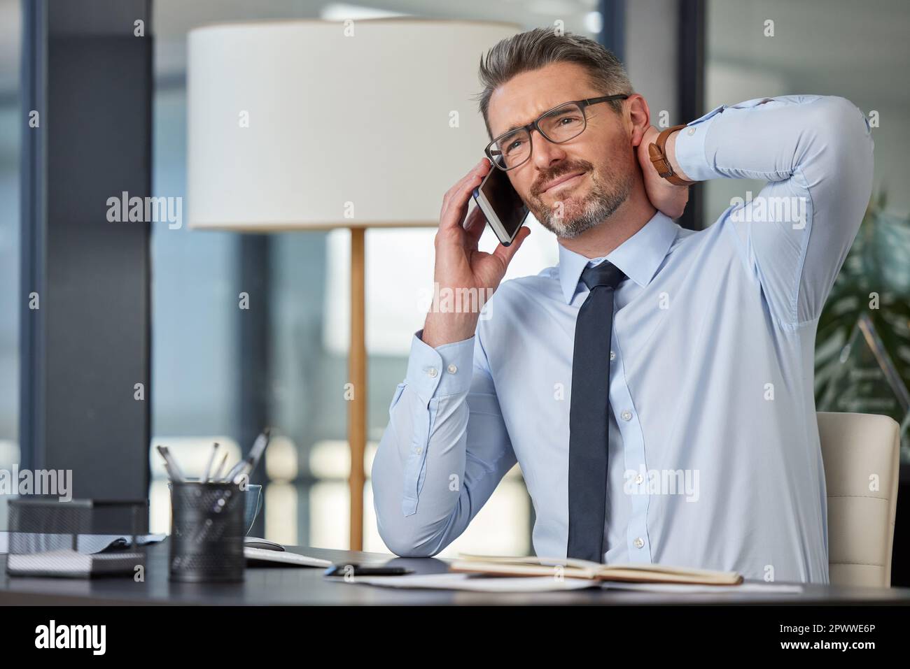 Stress sometimes collects in your neck. a mature businessman