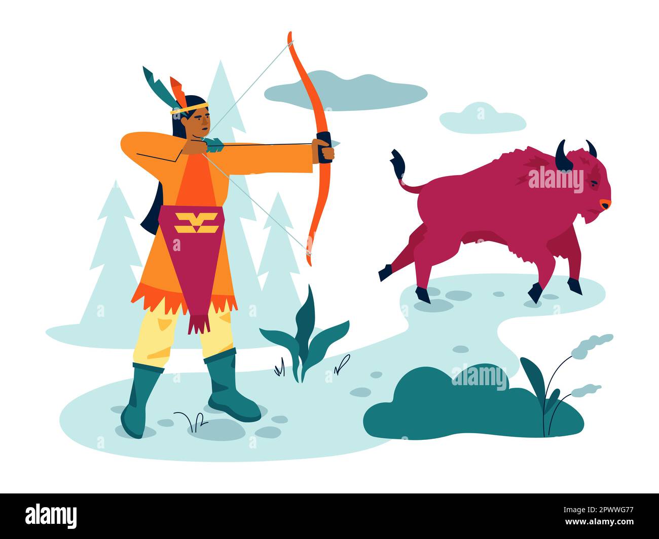 Hunter with a bow - modern colored vector illustration Stock Vector