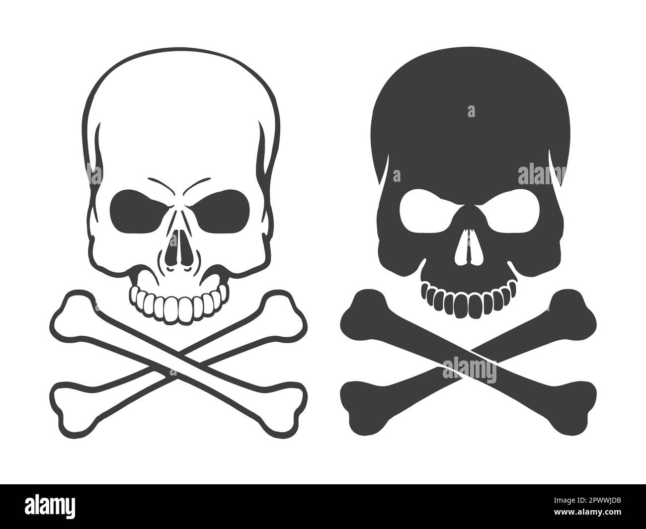 Set of Skull and Bones isolated on white. Vector illustration. - Stock Image