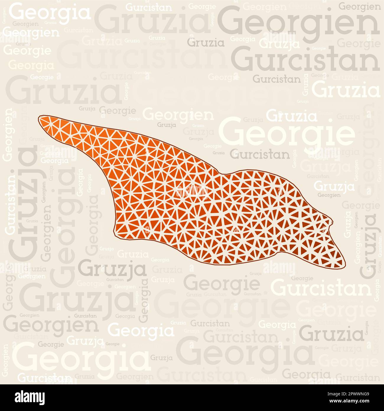 map design. Country names in different languages and map shape