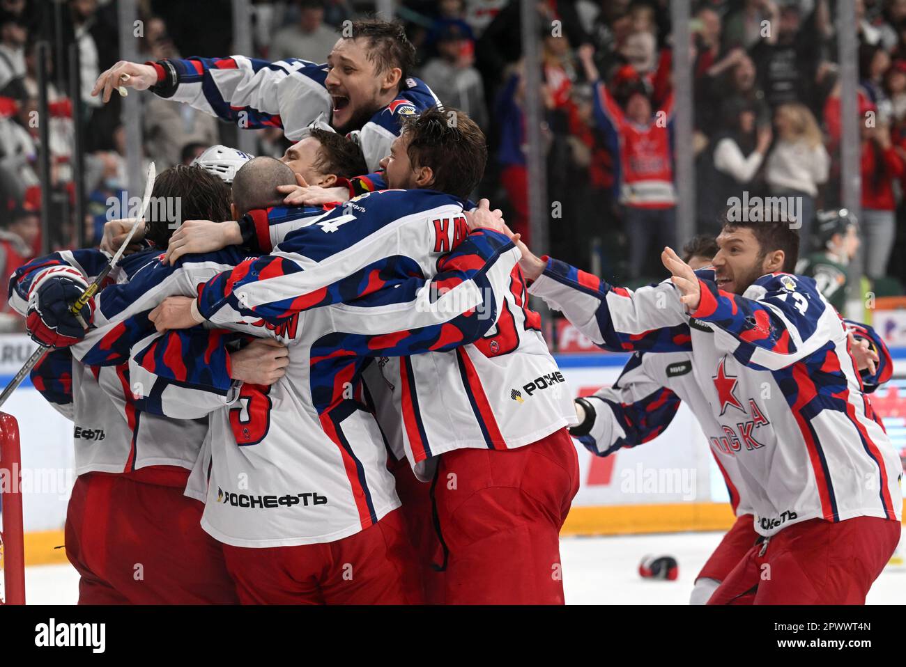 Kazan, Russia. 29th Apr, 2023. Continental Hockey League (KHL). Championship season 2022/23. Playoffs of the Gagarin Cup. The final