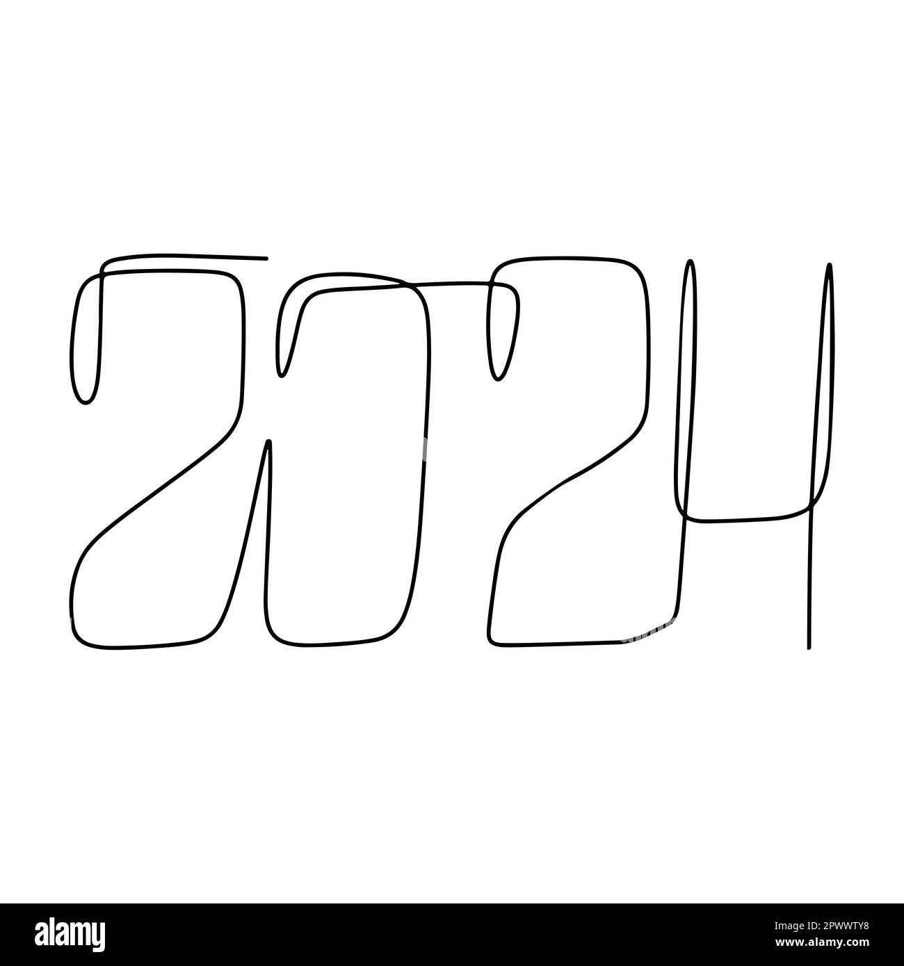 2024 year in single line style. One continuous line drawing. Vector