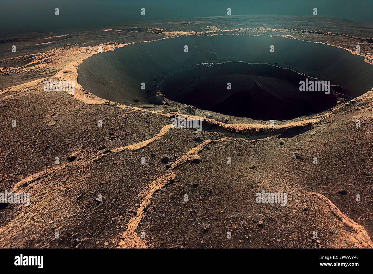 Large Impact Crater on a Barren Landscape Stock Photo