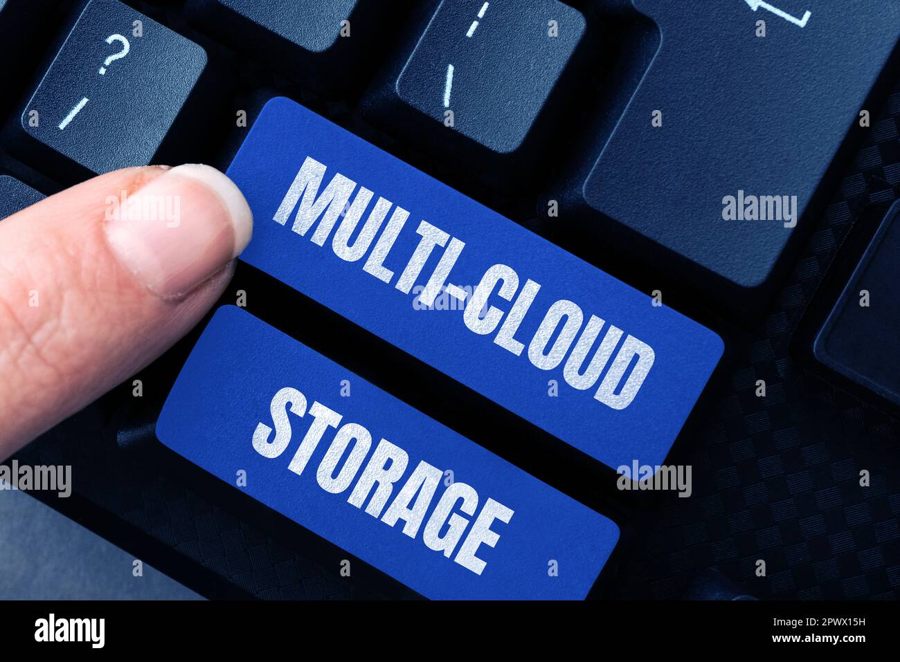 Text caption presenting Multi Cloud Storage, Business overview use of multiple cloud computing and storage services Stock Photo