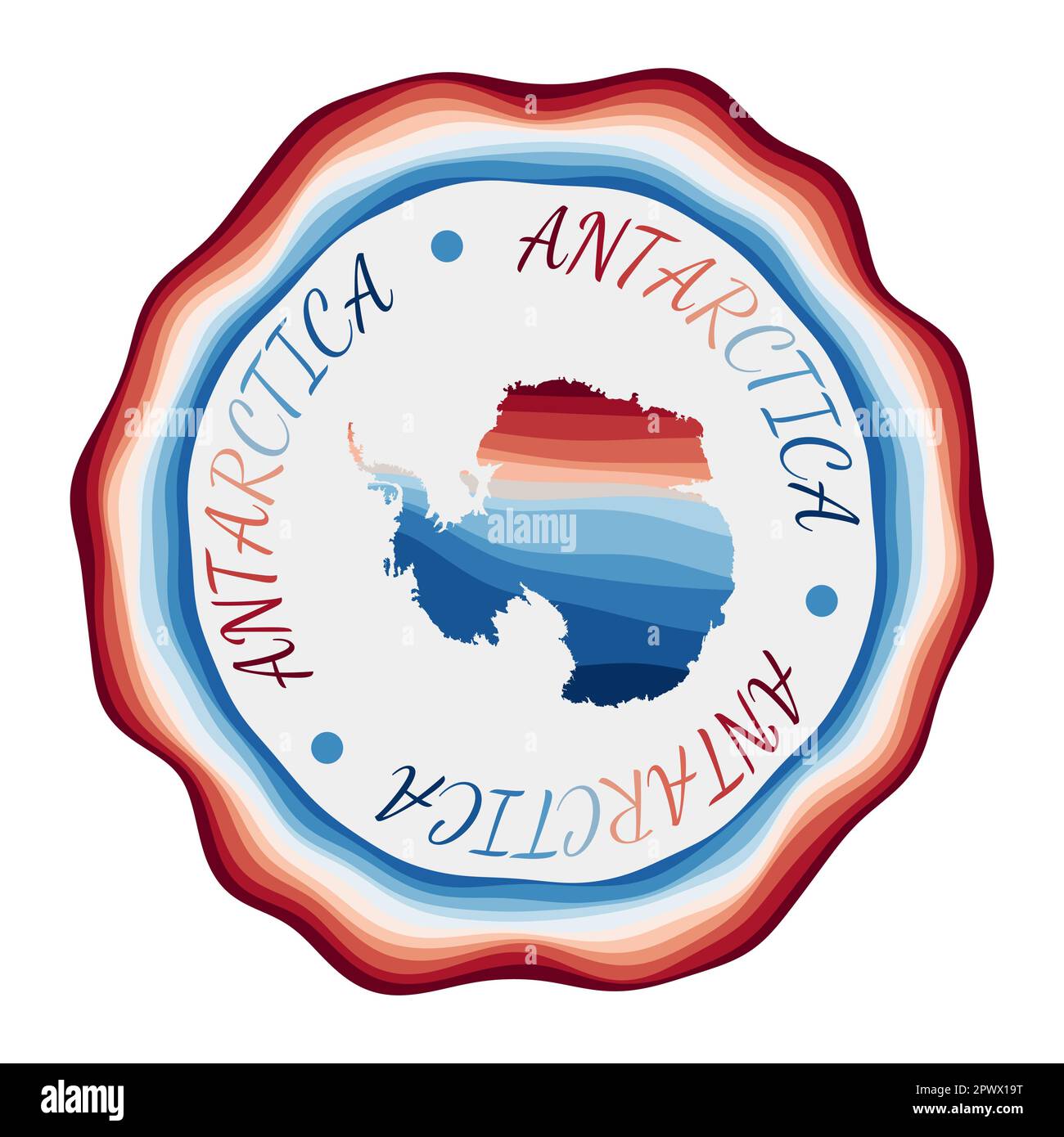 Antarctica badge. Map of the continent with beautiful geometric waves ...