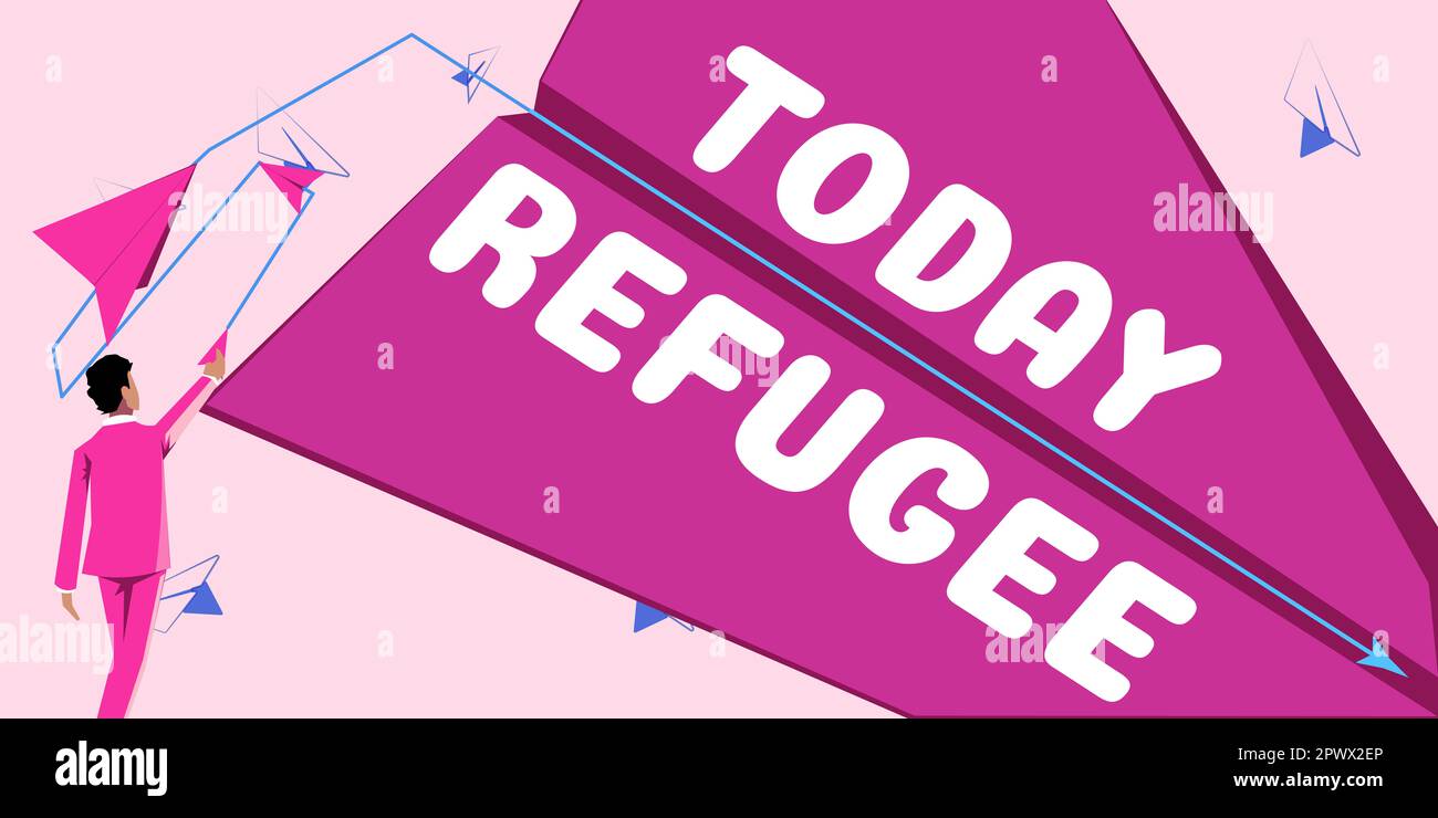 Handwriting text Refugee, Word for refer to movements of large groups ...