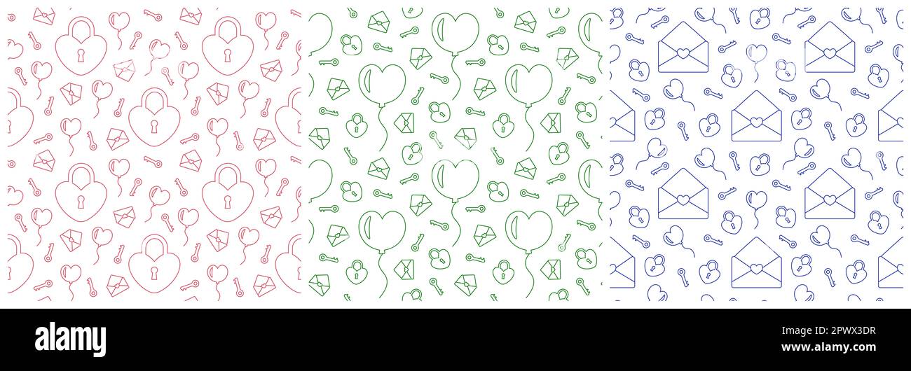 Set of Happy Valentine's Day Seamless Pattern Design with Decoration in ...