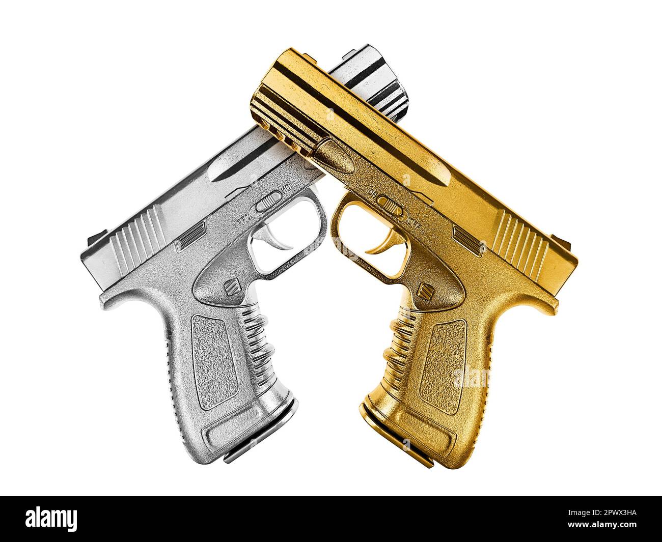 gun silver metal and gun gold metal isolated on white background Stock ...
