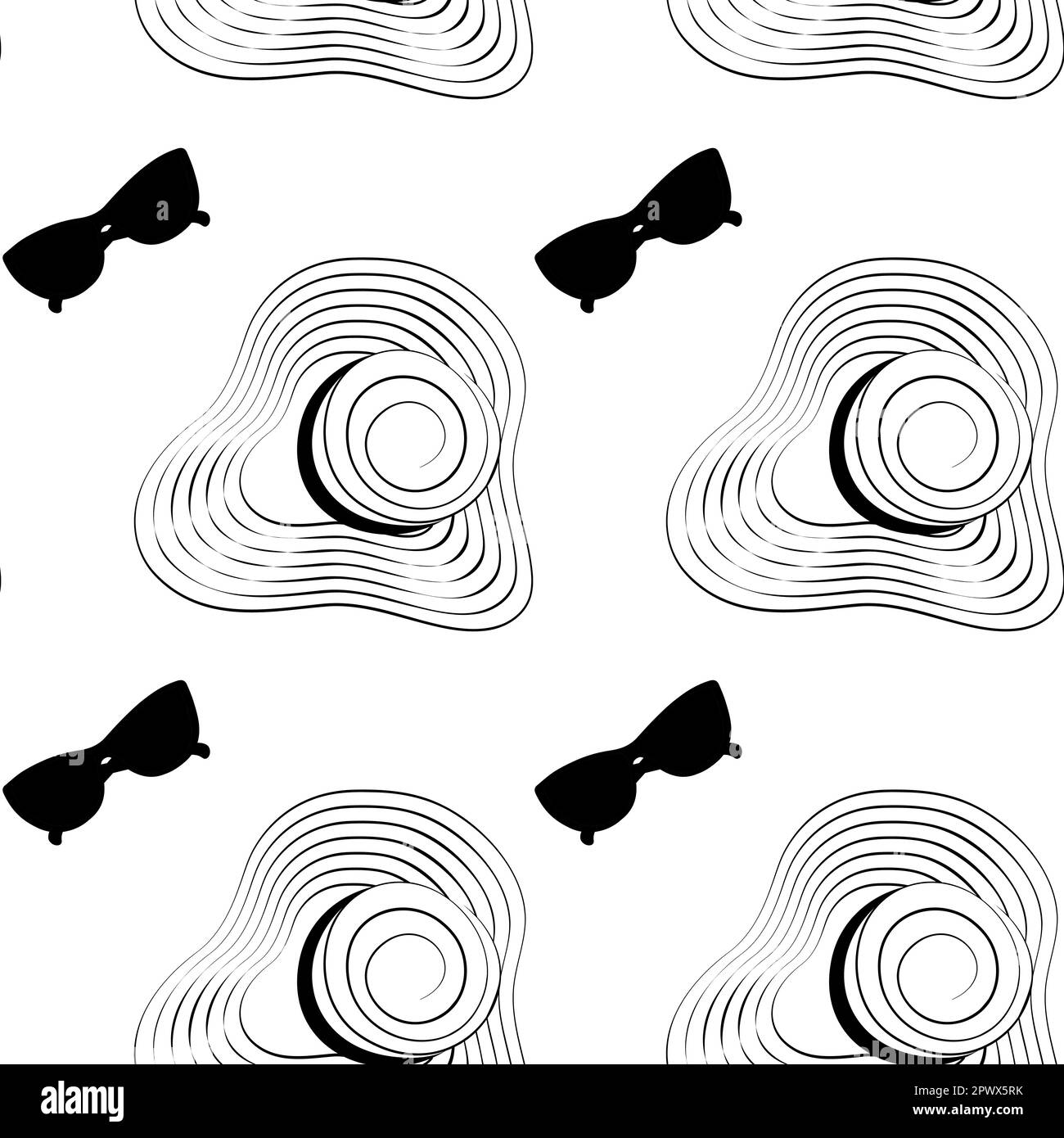 Seamless pattern of contour drawing a hat with wide brim and a strips ...