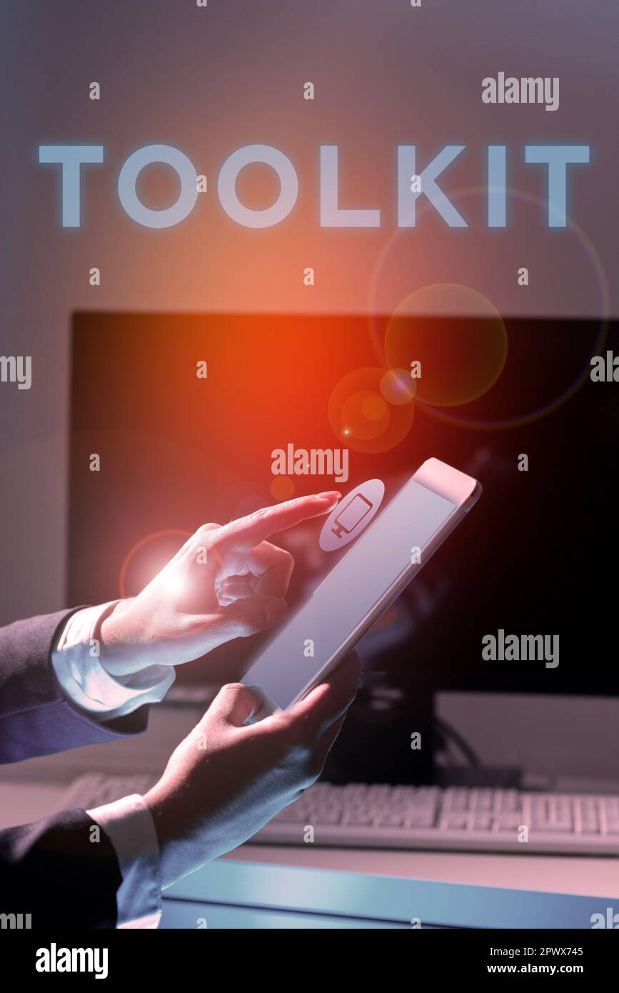 Hand writing sign Toolkit, Concept meaning set of tools kept in a bag