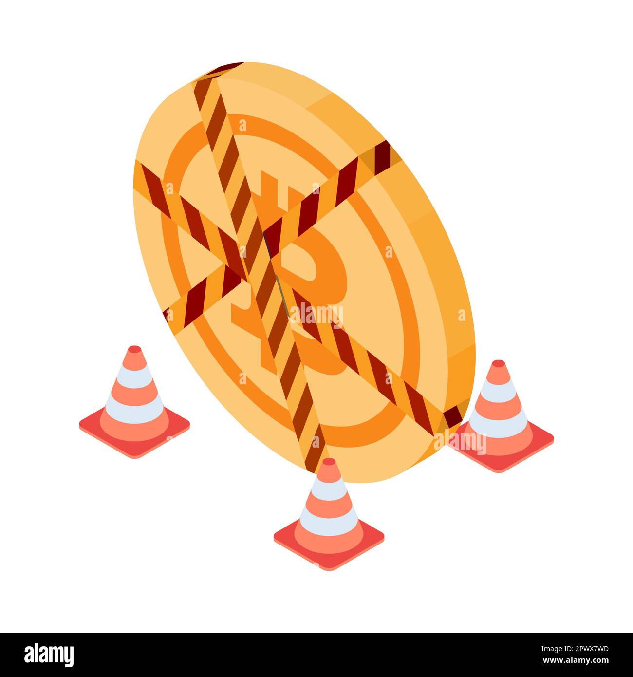 Flat 3d Isometric Bitcoin with Construction Cone and Crime Scene Tape.  Bitcoin Banned and Restriction on the use of Cryptocurrency in some Country  Con Stock Vector Image & Art - Alamy