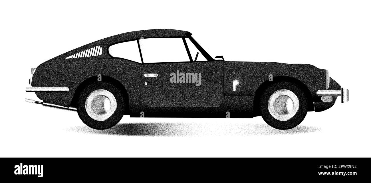 A classic old British hard top sports car sketch over a white background Stock Photo