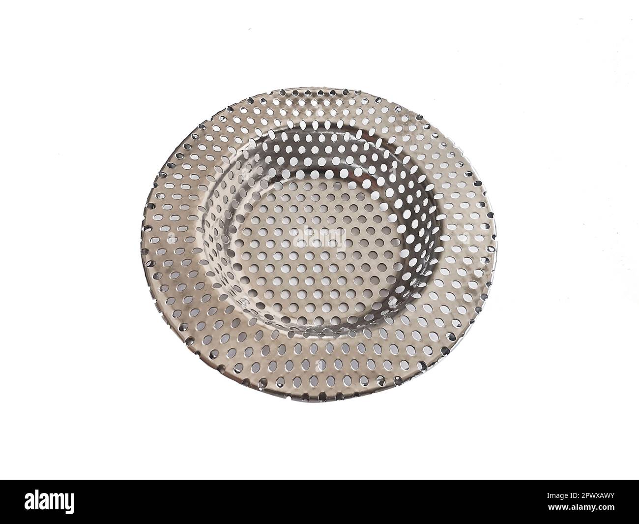 Sewer lid in the bathroom on white background Stock Photo