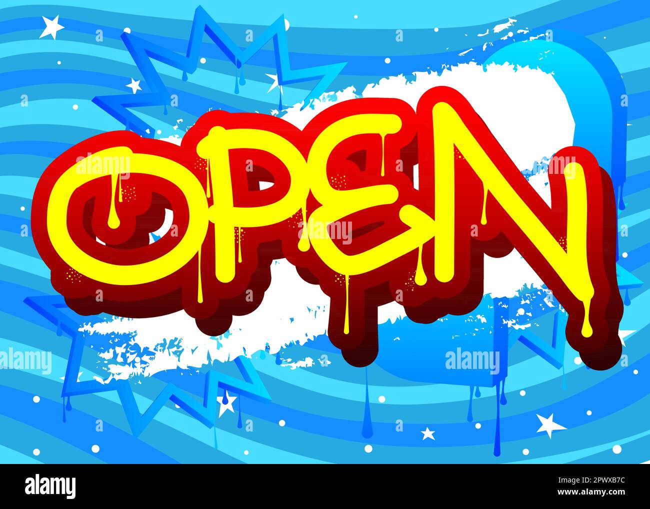 Open. Graffiti tag. Abstract modern street art decoration performed in