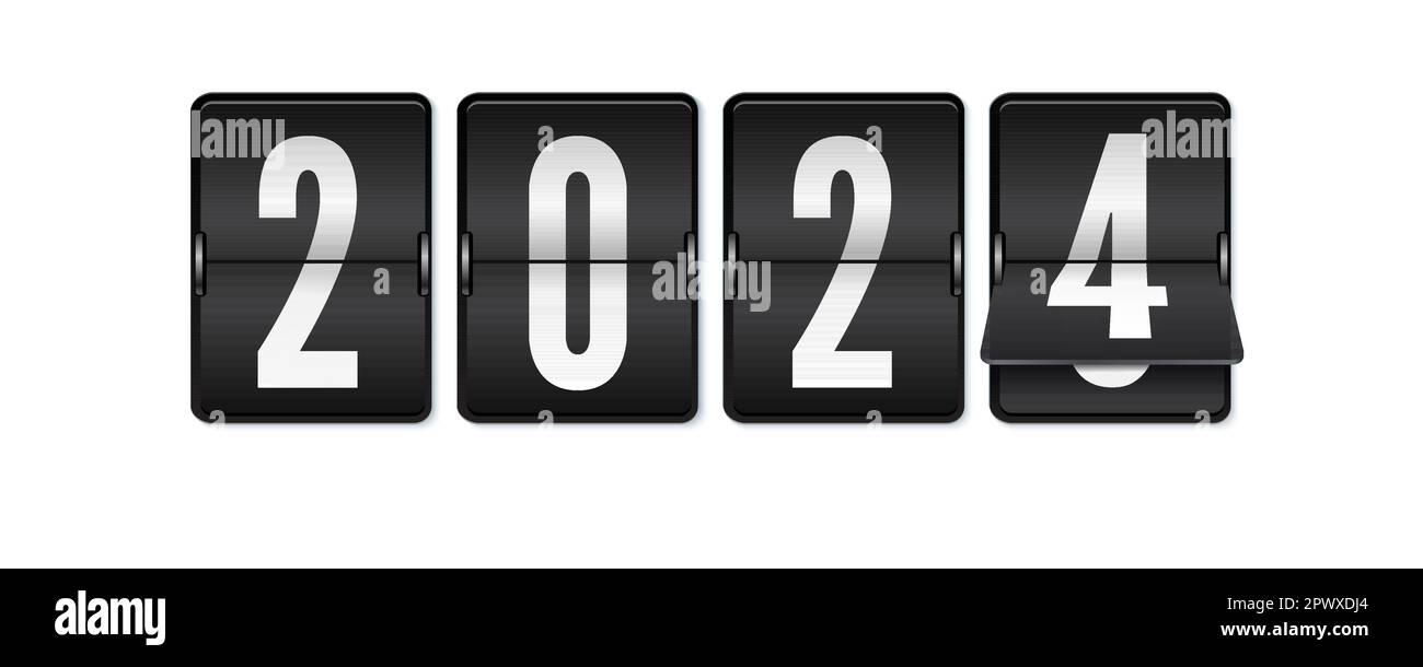 Happy New Year 2024. Analog mechanical countdown flip timetable on