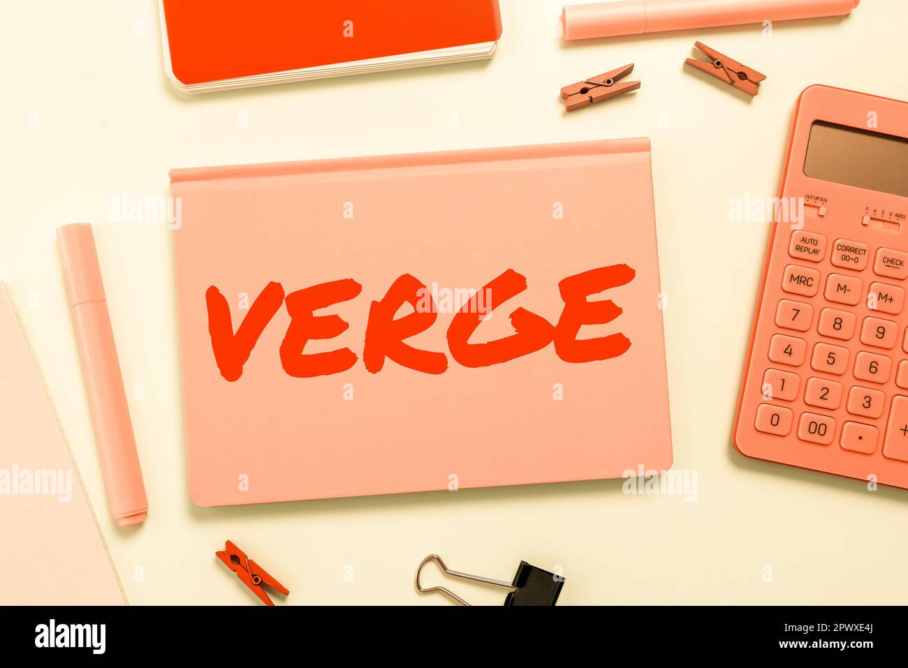 Text caption presenting Verge, Word for extreme limit beyond which  something specified will happen Edge Stock Photo - Alamy