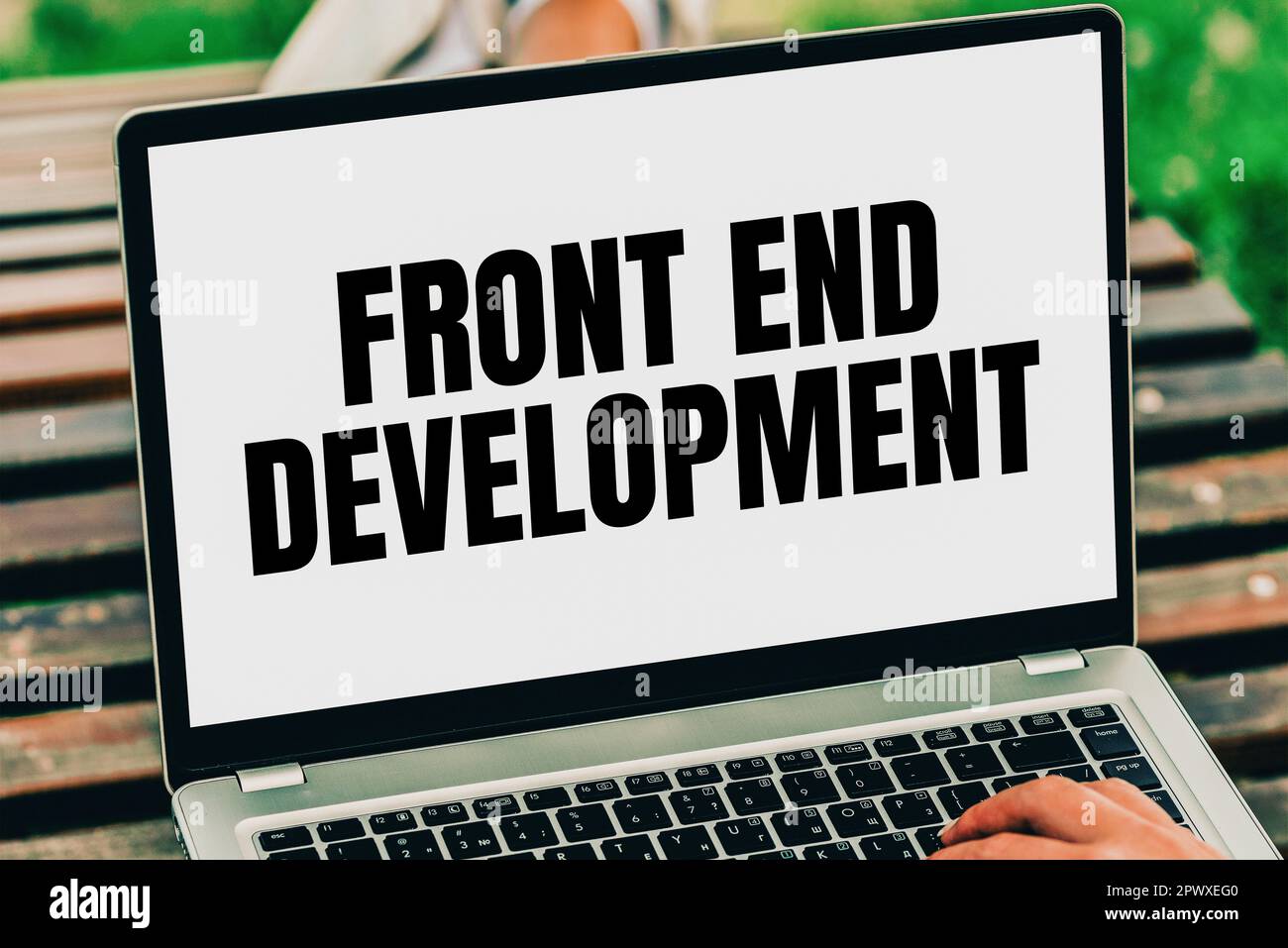 Writing displaying text Front End Development, Business showcase Altering data to graphical interface for user to view Stock Photo