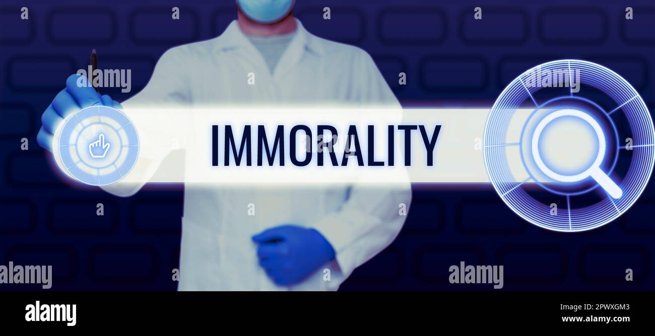 Conceptual display Immorality, Business overview the state or quality of being immoral, wickedness Stock Photo