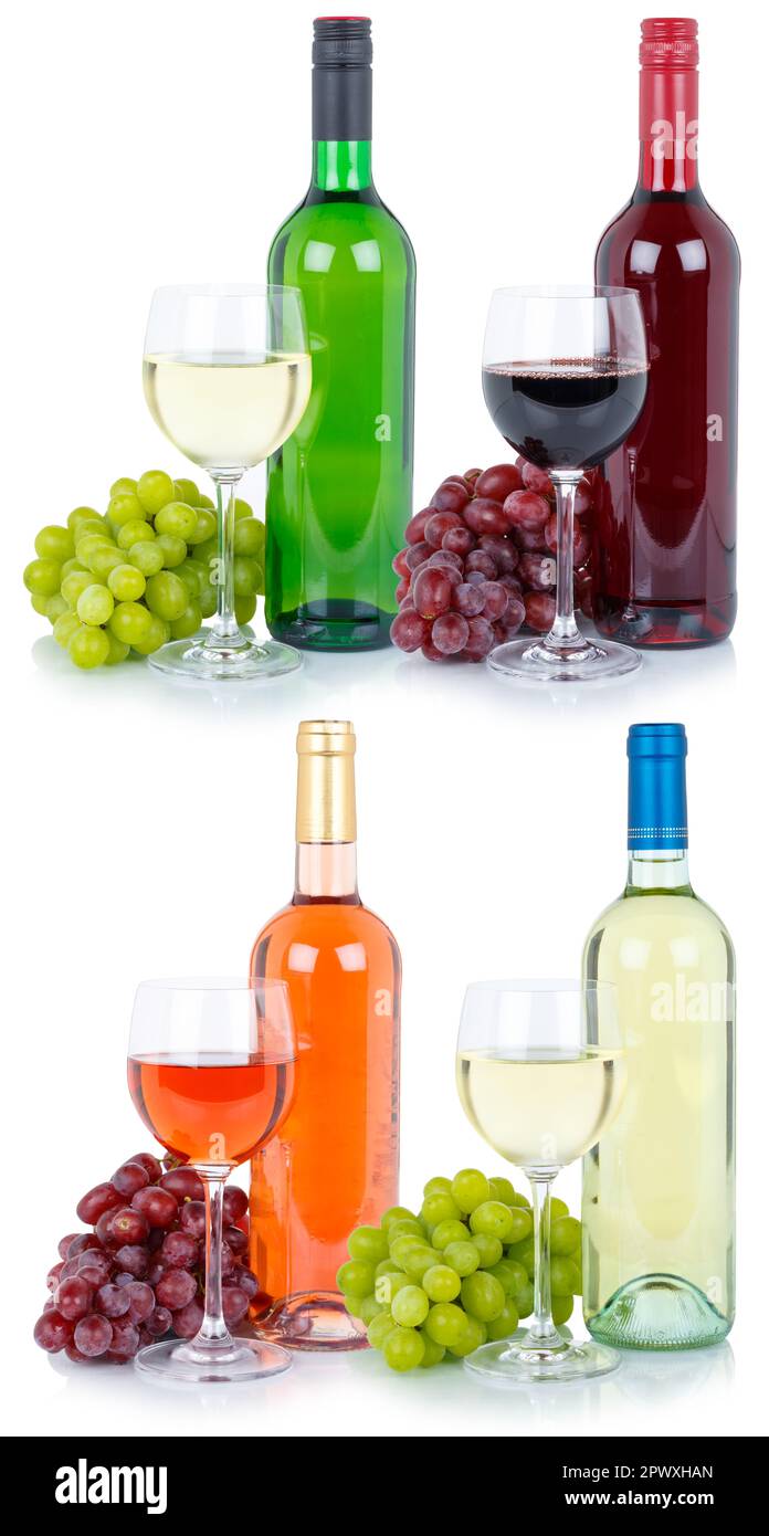 Wines wine tasting collection collage bottle alcohol grapes isolated on