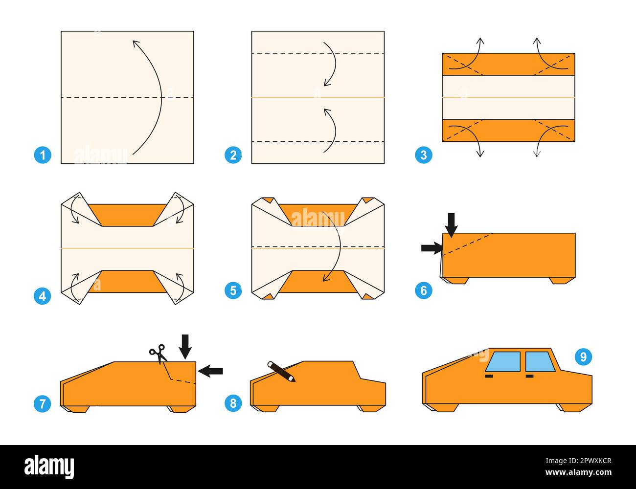 Origami Tutorial For Kids Origami Cute Car Stock Vector Image Art 