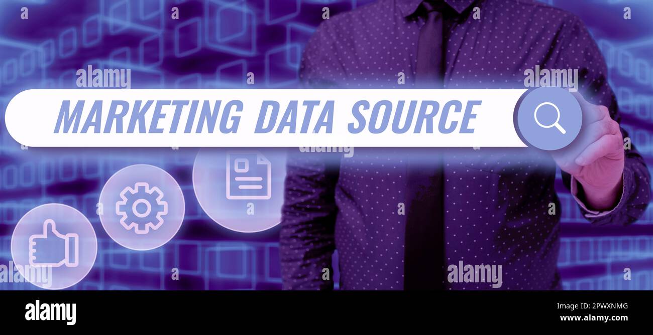 Conceptual display Marketing Data Source, Business concept connection set up to a database from a server Stock Photo