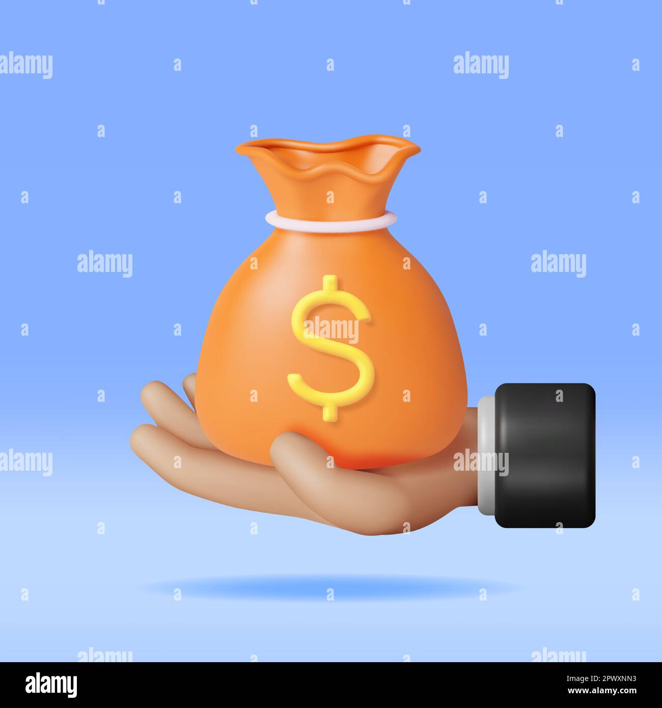 3D Money Bag with Rope and Dollar Sign in Hand Stock Vector Image & Art ...