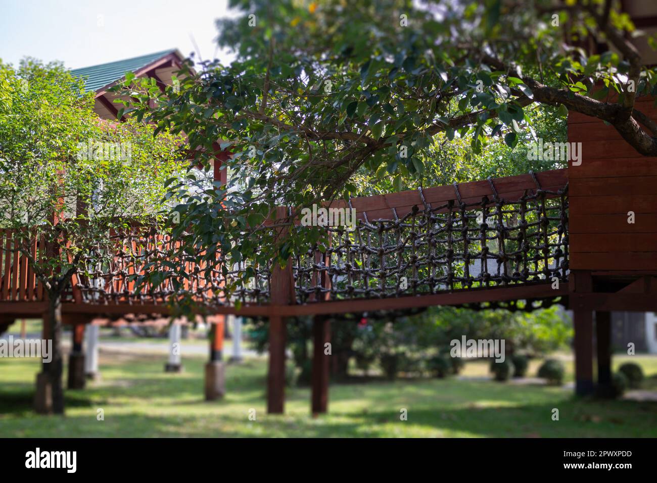 Outdoor playground with green grass ground, stock photo Stock Photo
