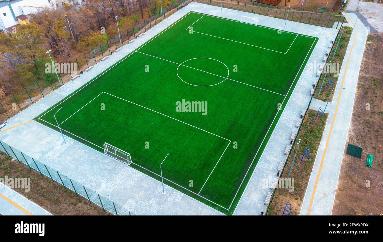 Green football field, arena outdoor. Soccer stadium Stock Photo Alamy