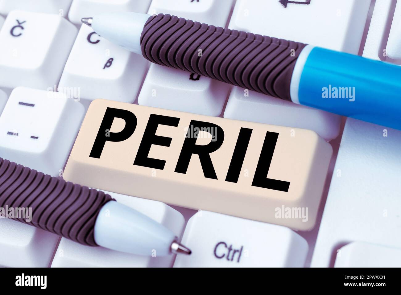 Text caption presenting Peril, Internet Concept indicates something ...