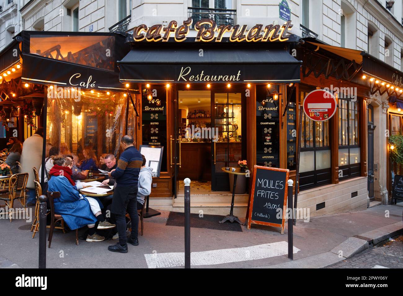 Paris, France-March 06,2019 : The Cafe Bruant . It is a traditional French cafe in the Montmartre district, Paris, France. Stock Photo