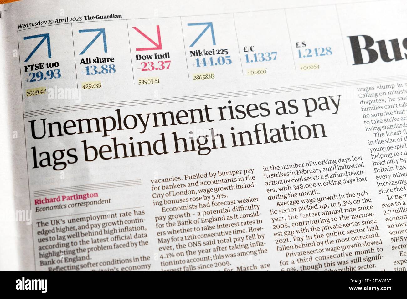 'Unemployment rises as pay lags behind high inflation' Guardian