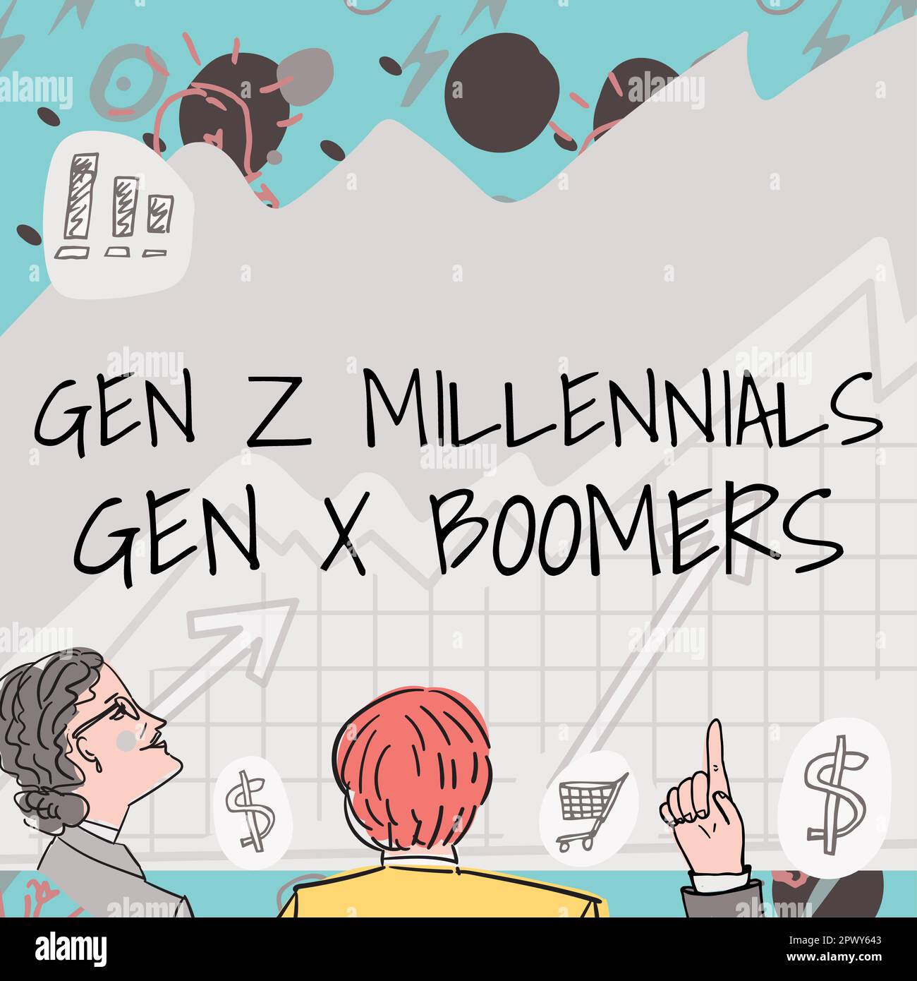 Inspiration showing sign Gen Z Millennials Gen X Boomers, Conceptual photo Generational differences Old Young people Stock Photo