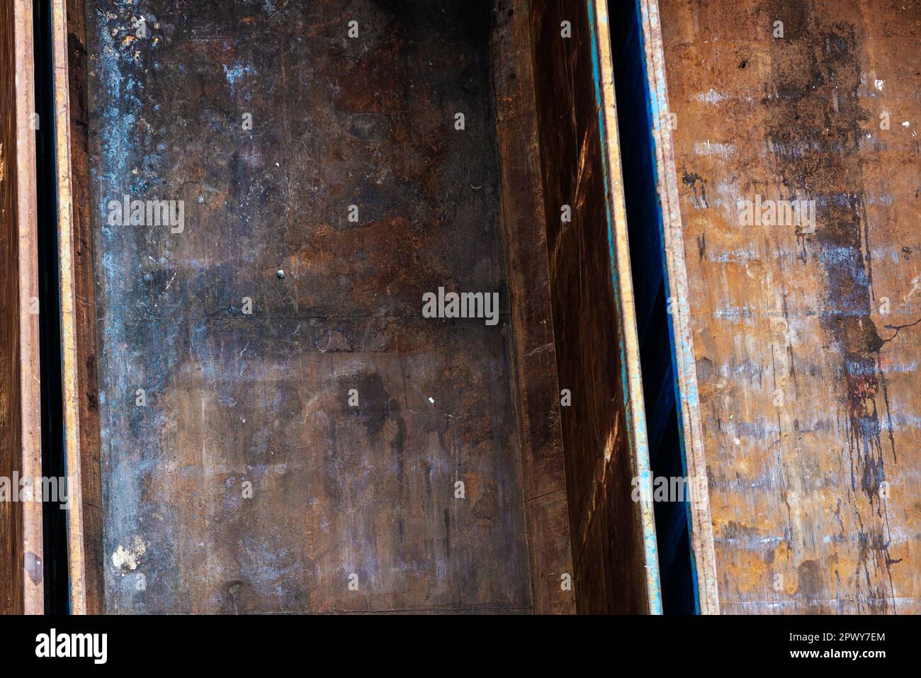 Overview of an old rusty container as abstract background Stock Photo